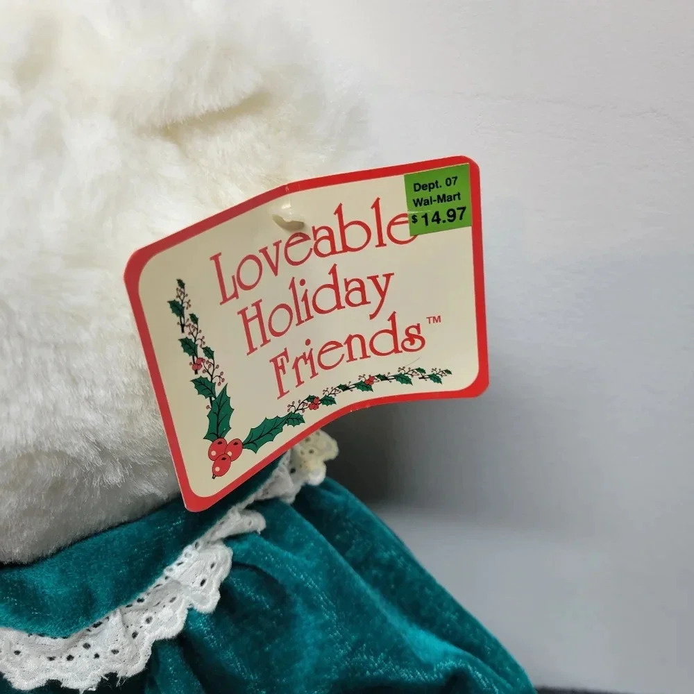 "Vintage T.L. Toys Loveable Holiday Friends Christmas Bear White Plush Girl Bear - Picture 14 of 15